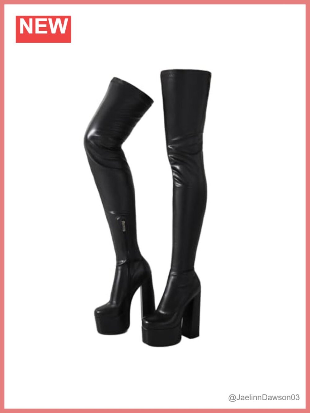 Stretch Overknee Boots Platform Block Heels Round Toe Zip